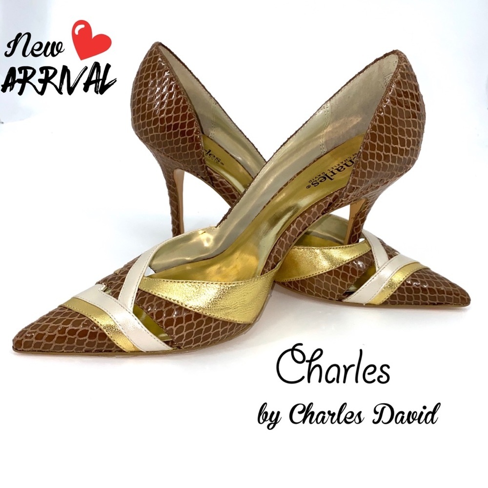 Charles David faux brown snakeskin heels